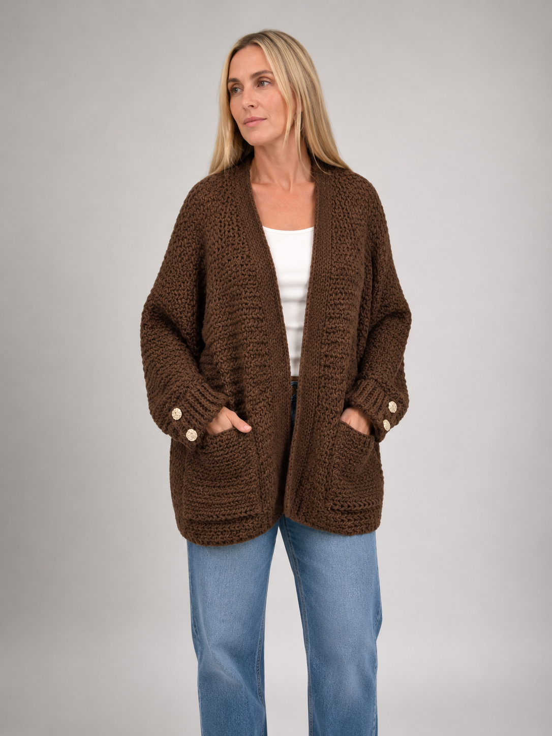 The KALÉA Luxe Button Cuff Knit Cardigan