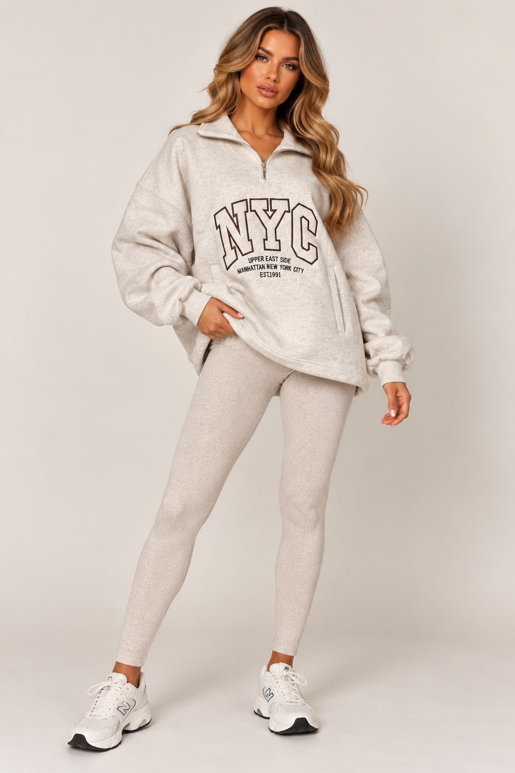 KALEA NYC Oversized Quarter Zip Sweatshirt & leggings set