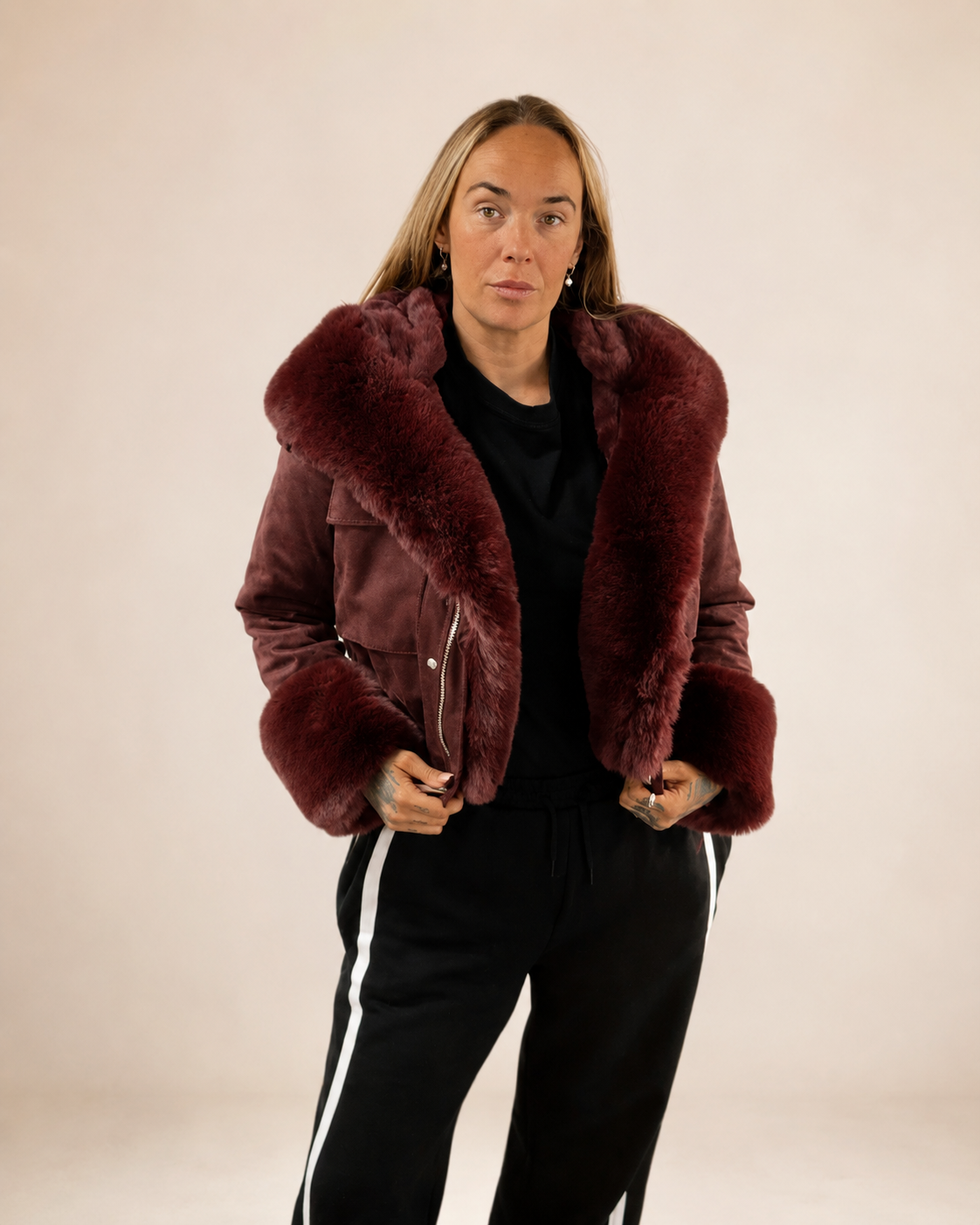 KALÉA faux fur coat -wine