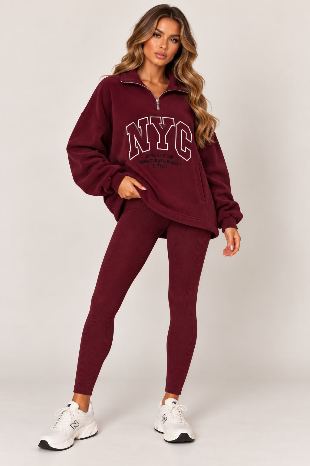 KALEA NYC Oversized Quarter Zip Sweatshirt & leggings set