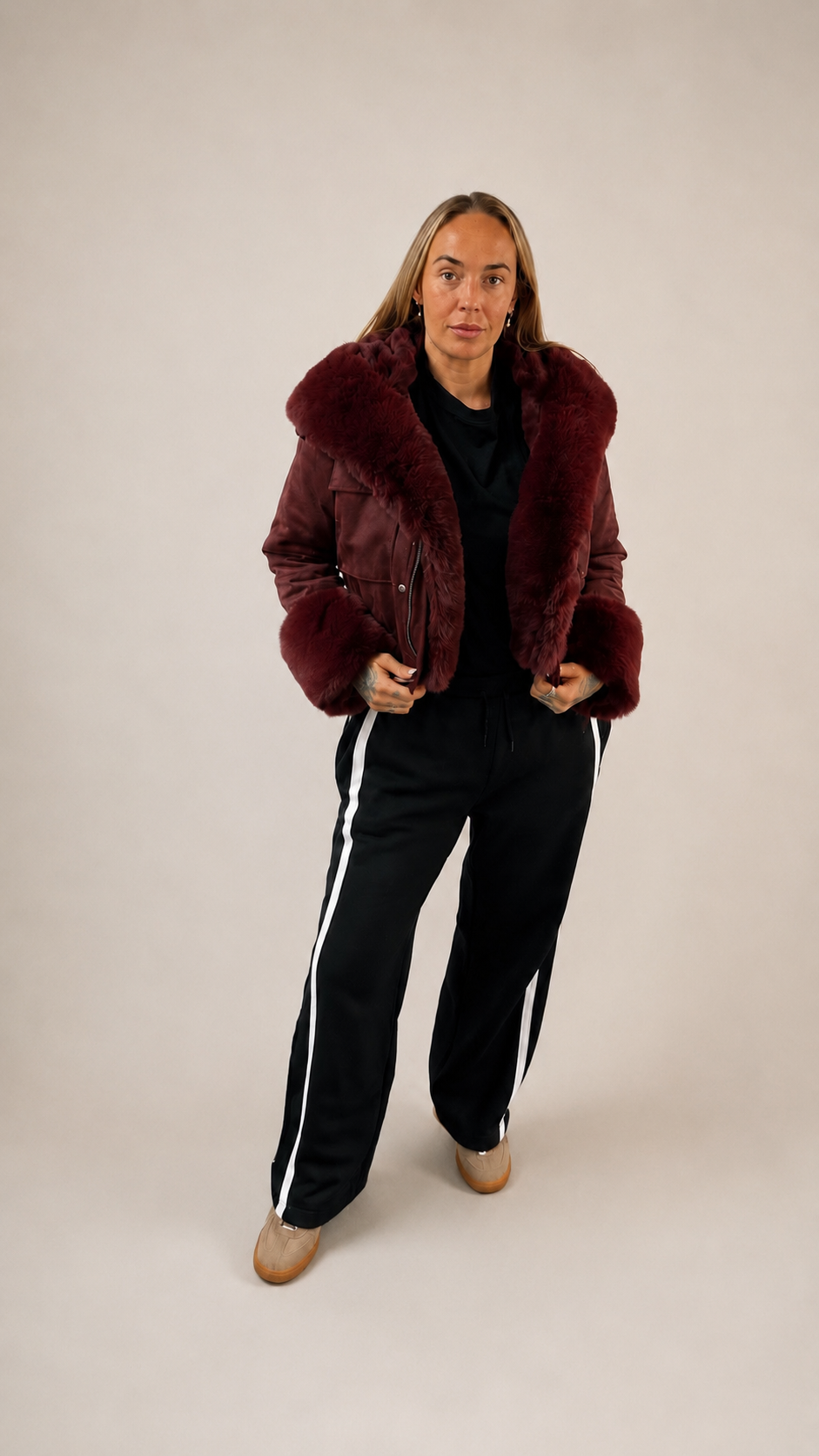 KALÉA faux fur coat -wine
