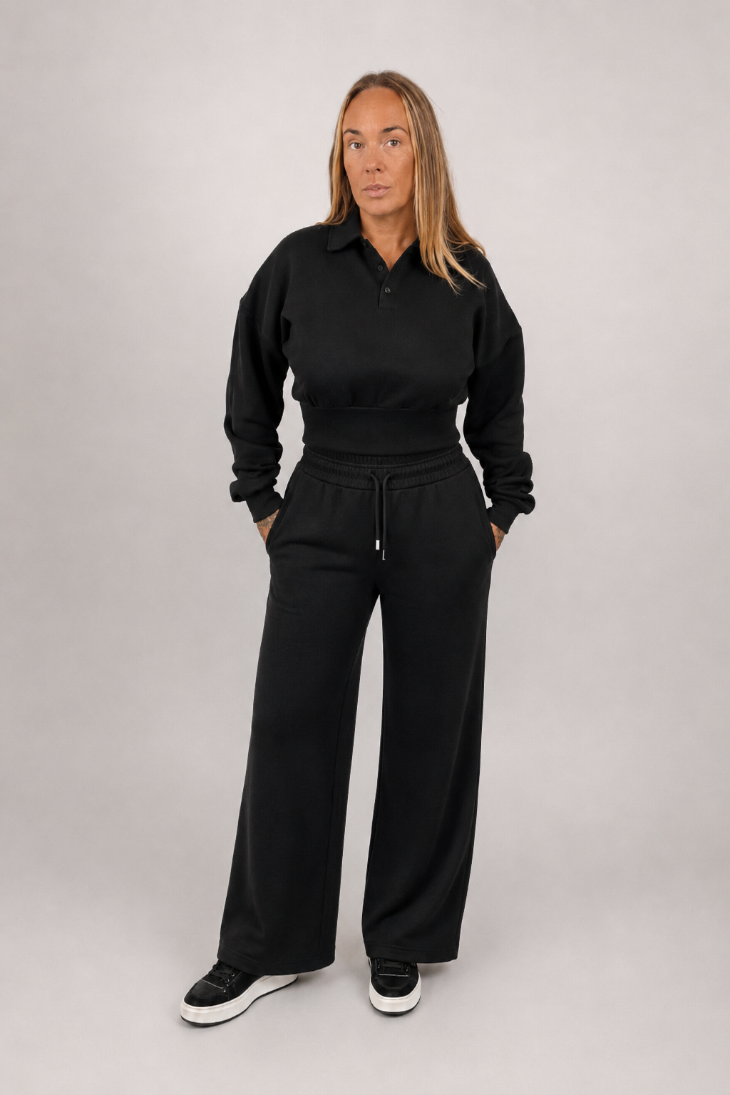 The Chelsea Polo Lounge Set -BLACK