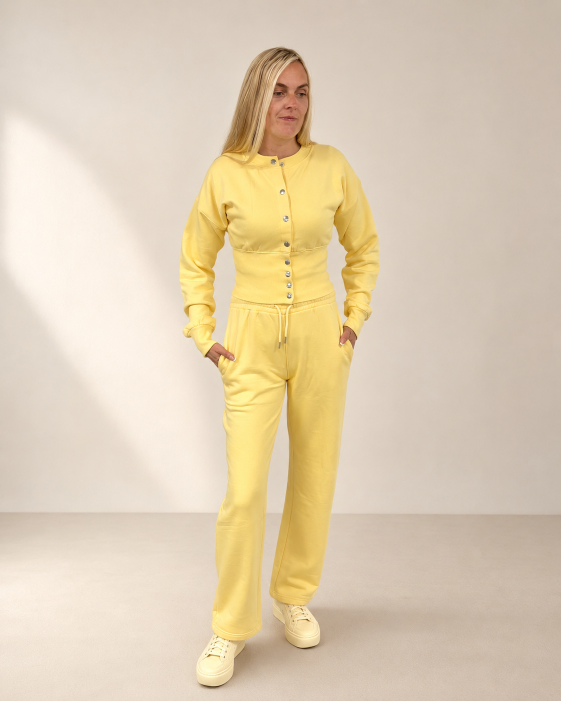 The Luxe Button Lounge Set- lemon