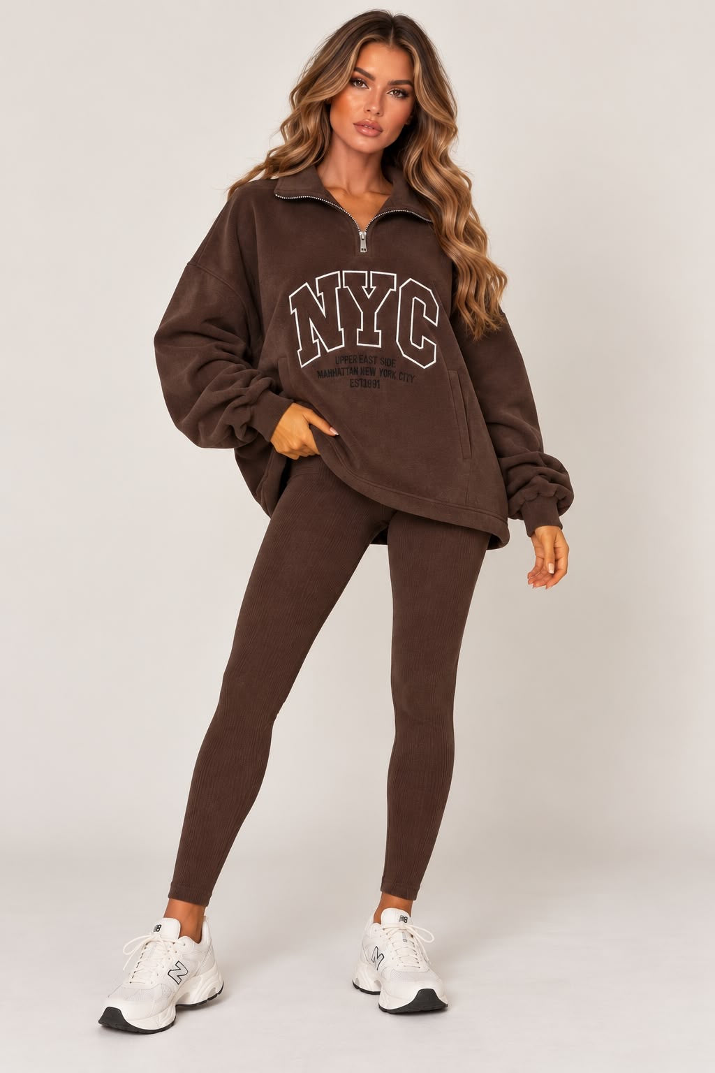 KALEA NYC Oversized Quarter Zip Sweatshirt & leggings set