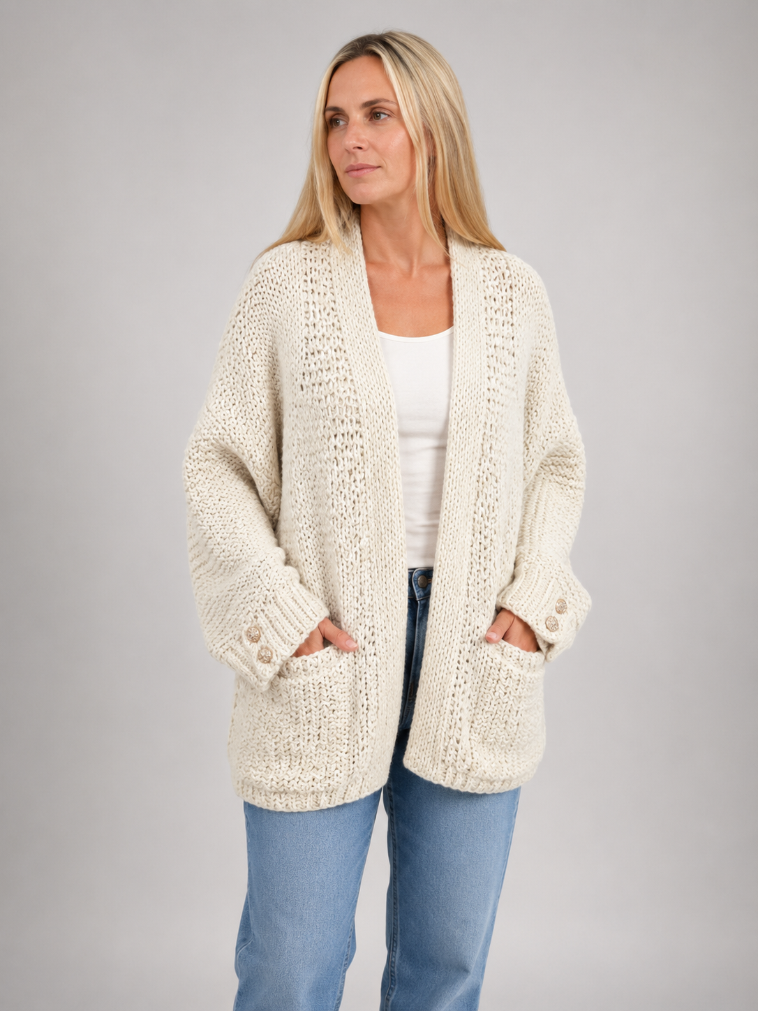 The KALÉA Luxe Button Cuff Knit Cardigan