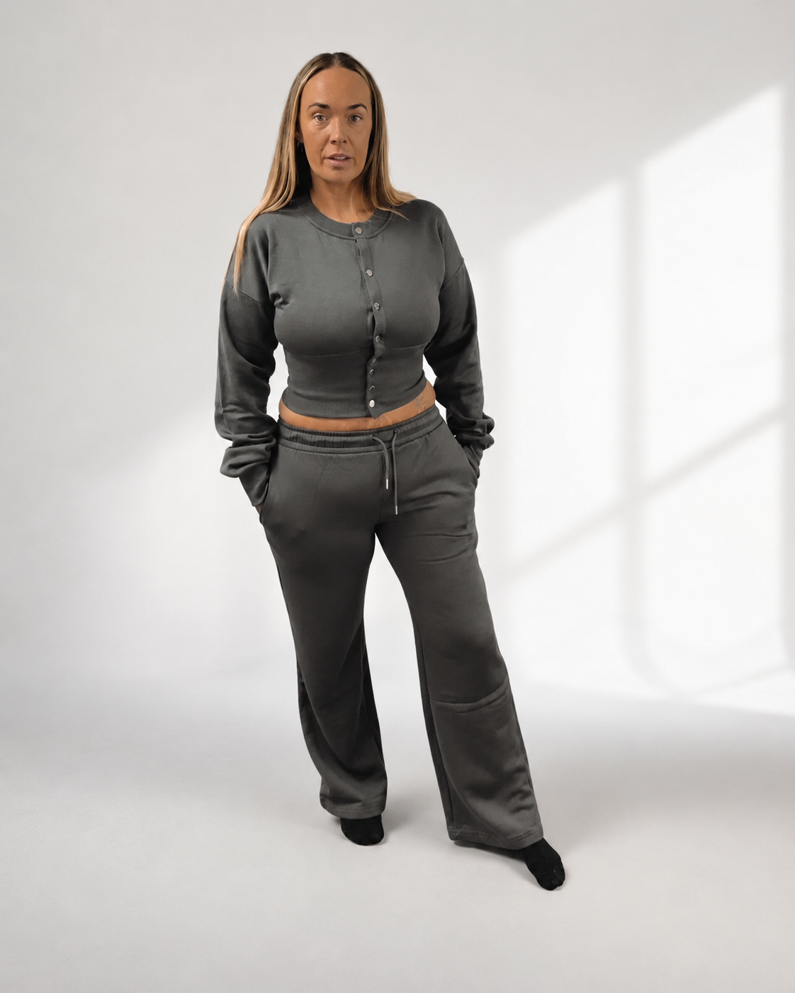 KALÉA The Sienna Button-Down Lounge Set – Charcoal Grey 🩶