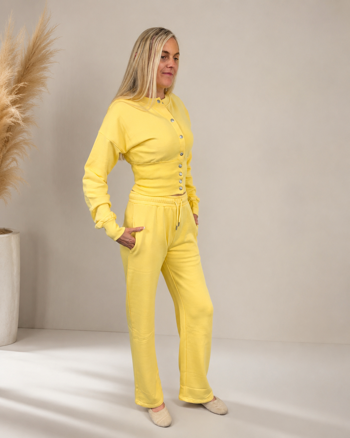 The Luxe Button Lounge Set- lemon