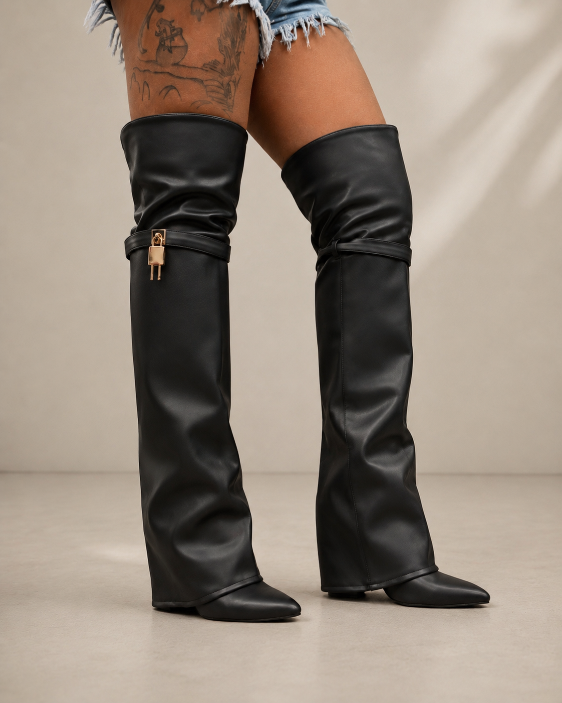 KALÉA The Bordeaux Lock Over-the-Knee Boots 🖤