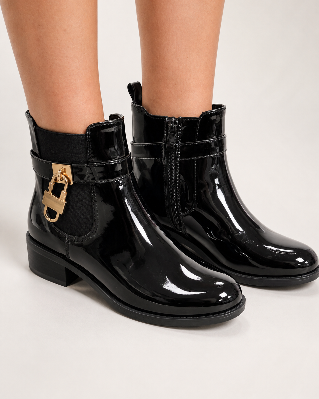 KALÉA Luxe Lock Patent Ankle Boots