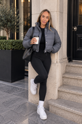 The KALÉA Luxe Cropped Puffer Jacket-DARK GREY