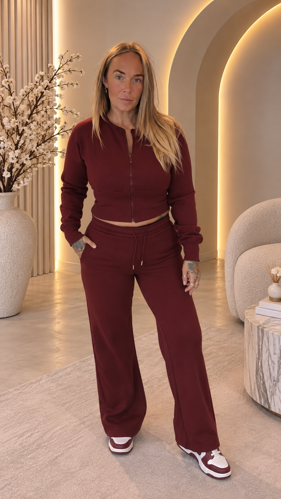 KALÉA Sculpt Zip Wide-Leg Co-ord – Burgundy
